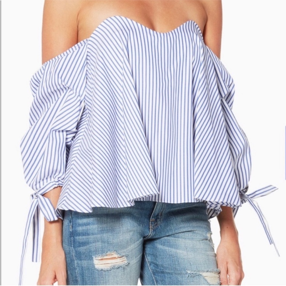 Caroline Constas Gabriella Off The Shoulder Nautical Stripe Bustier Blouse Top - Picture 2 of 10
